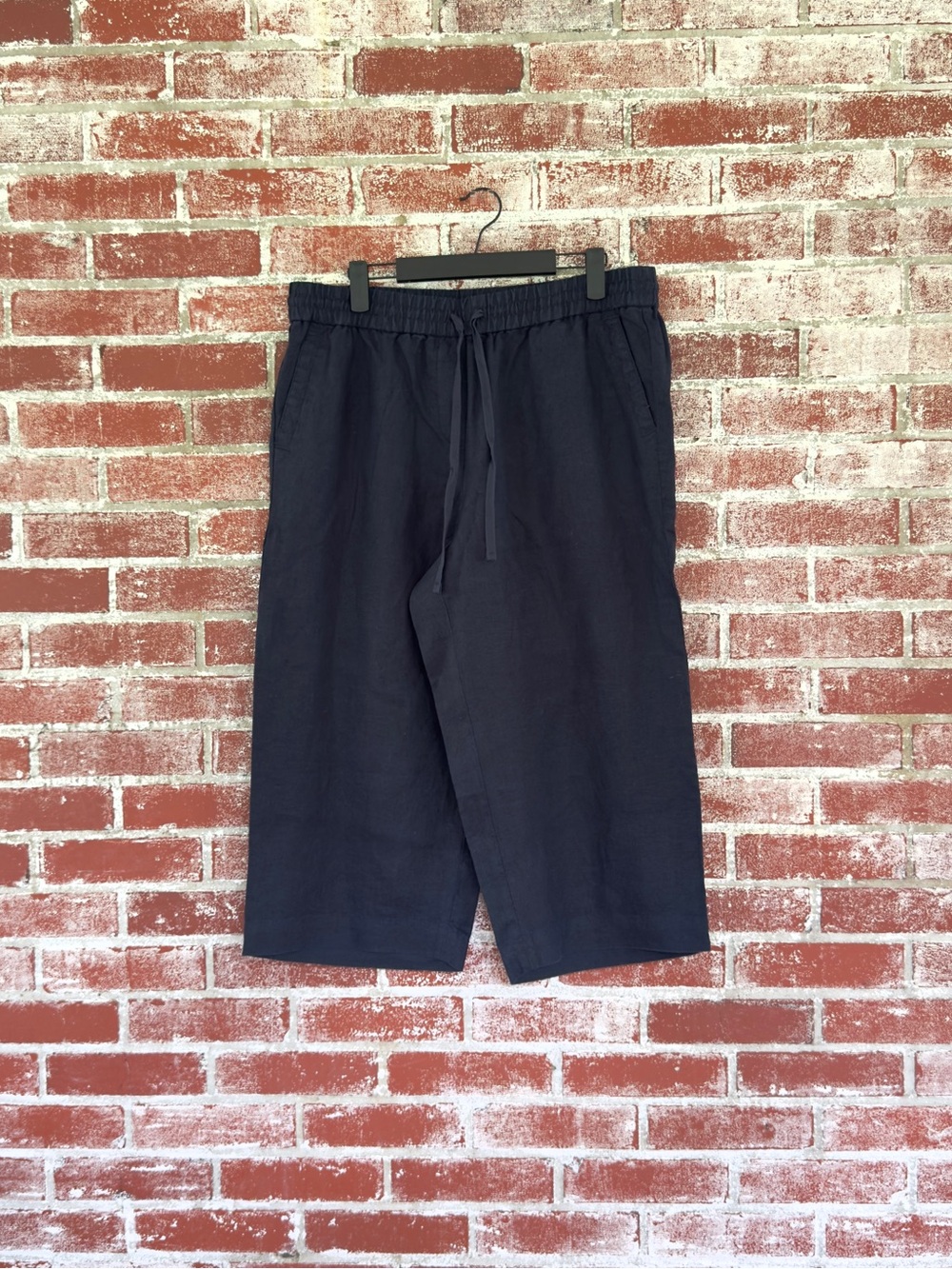 Talbots Linen Crop Wide Leg Pants Navy Size L Coastal Beachy Lagenlook Relaxed